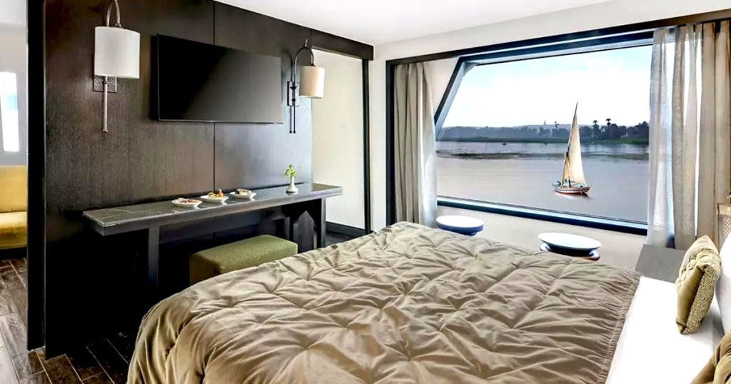Sundeck view on Nile River Cruise Egypt with pool and loungers